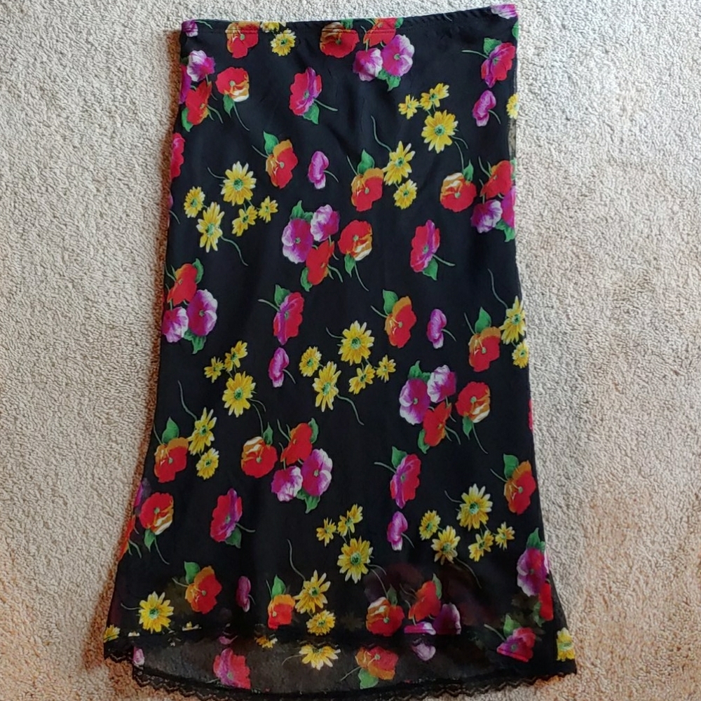 Red Kenneth Cole Bag, Black Blouse, Floral Skirt